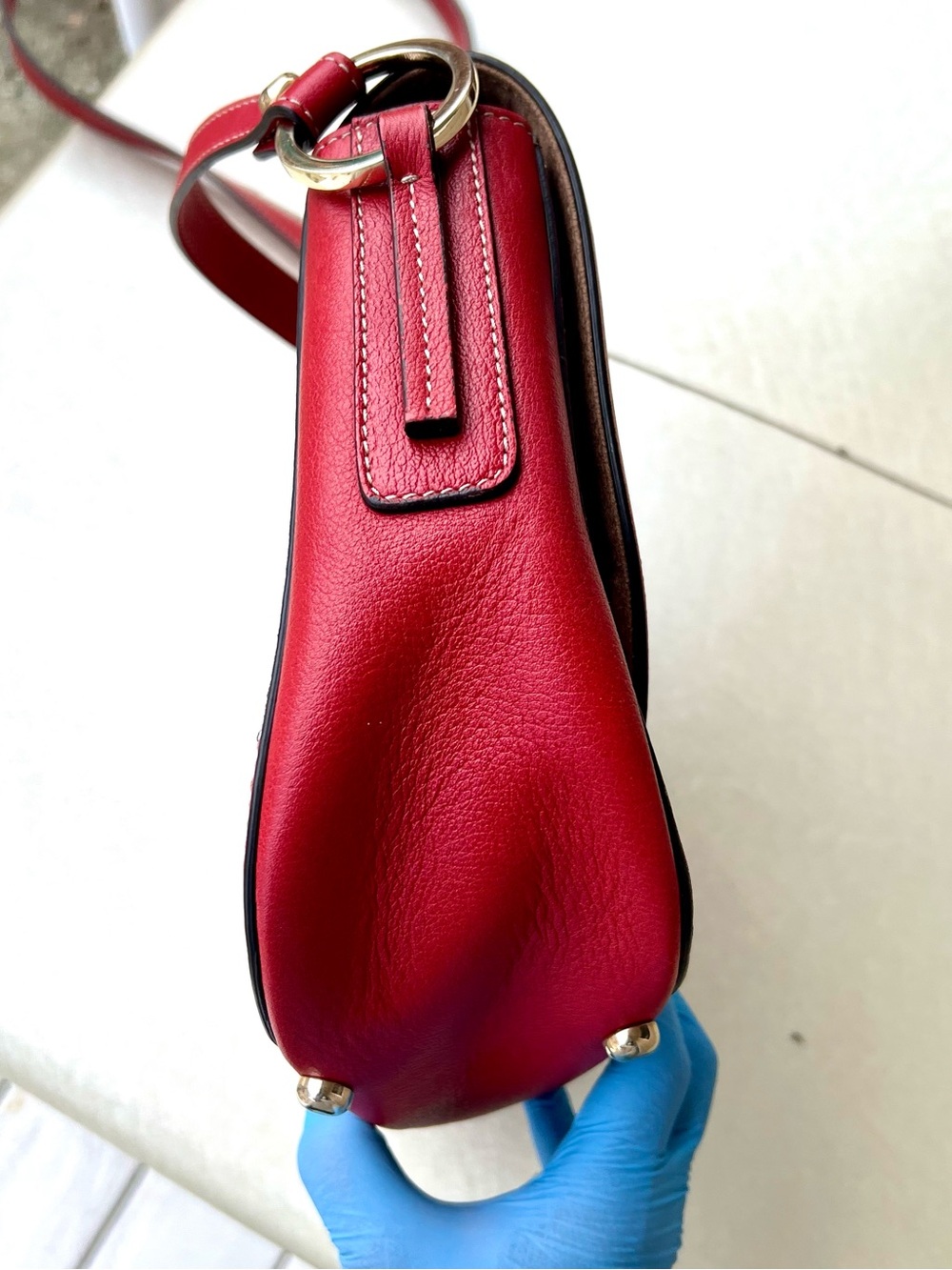 Anna Cori Rossa Vitello Red Leather Crossbody Saddle Bag - Picture 4 of 12